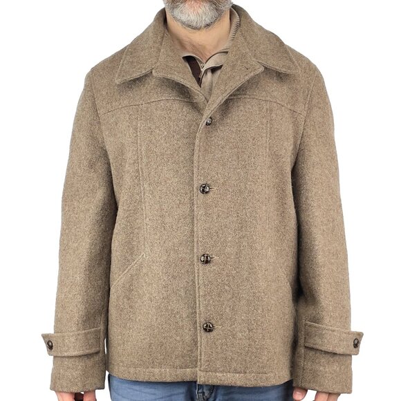 EDDIE BAUER VTG Wool Lapel Collar Light Taupe Brown Jacket Pea Coat 42 / L - Picture 1 of 12
